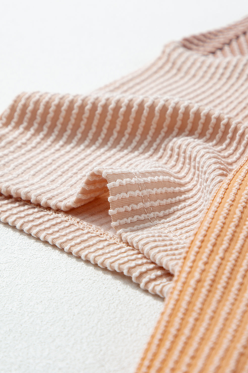 Pink Color Block Ribbed Side Slits Half Sleeve Top