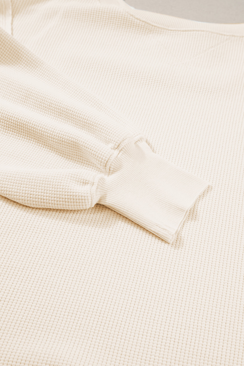 White Waffle knit Bishop Sleeve Split Oversized Top