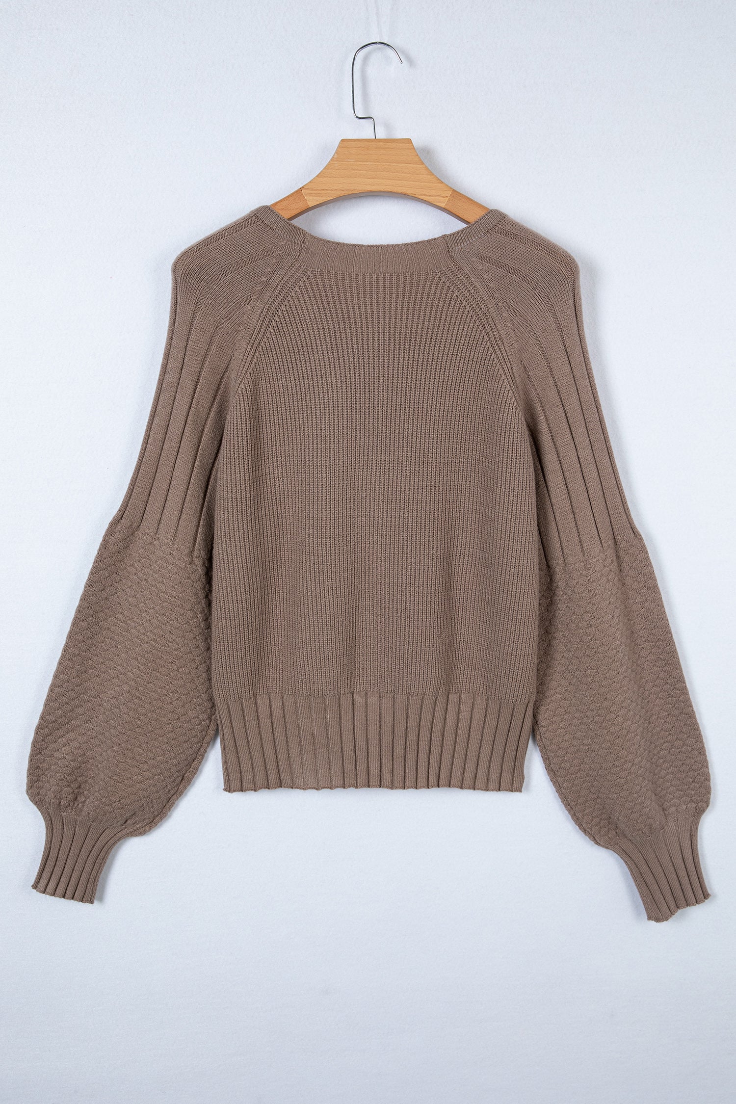 Light Pink Mixed Texture Knit Button V Neck Sweater Cardigan