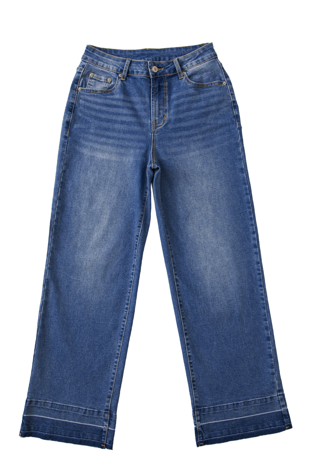 Real Teal Raw Hem Unique Cuffs Straight High Rise Loose Jeans