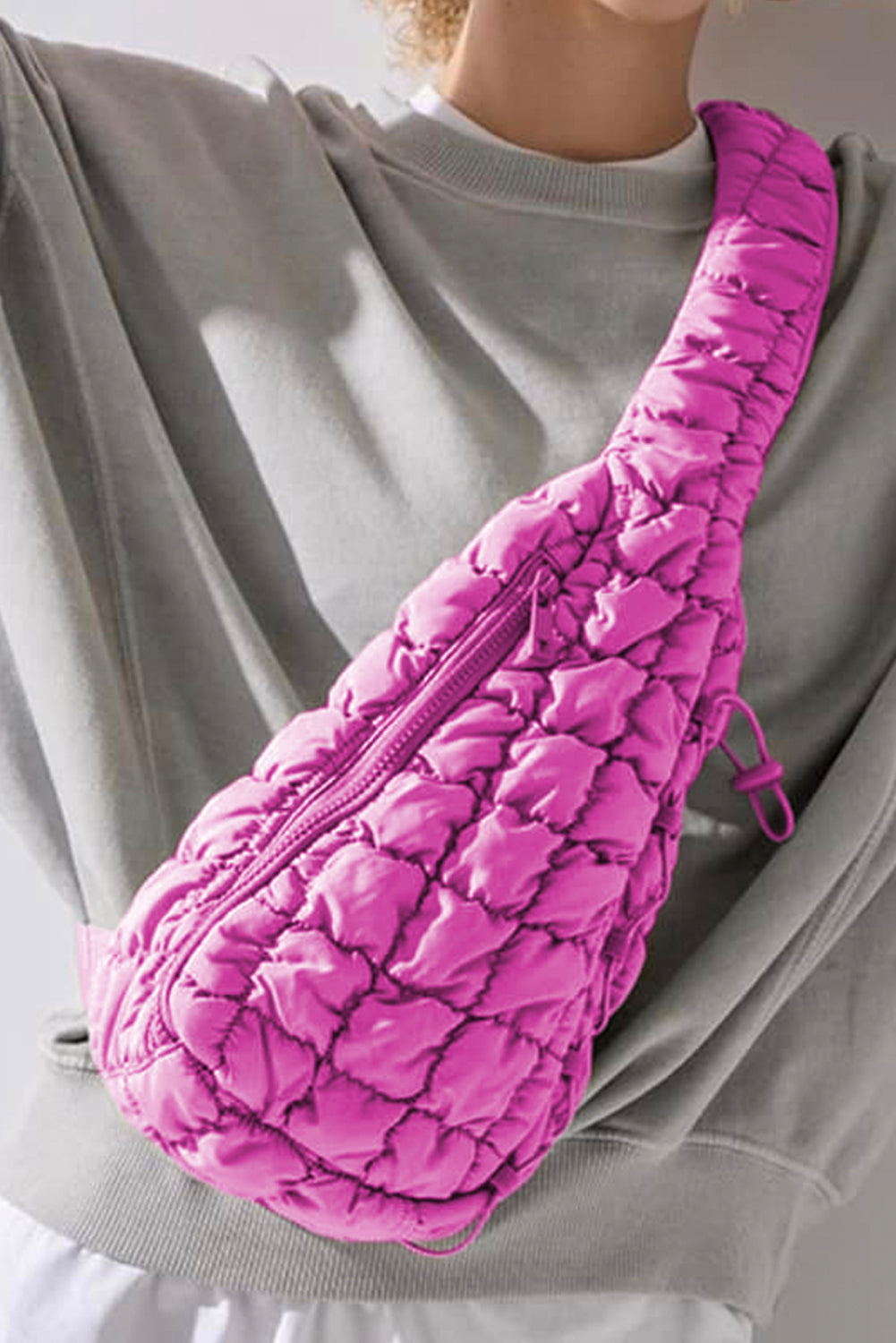 Wisteria Marshmallow Quilted Drawstring Decor Sling Bag