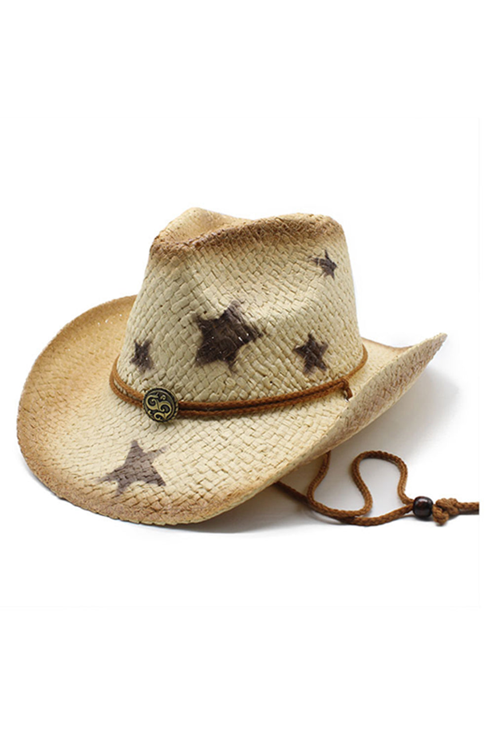 Khaki Vintage Star Shape Woven Wide Brim Buckle Hat