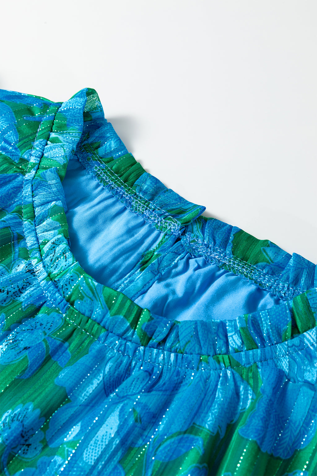 Green Floral Print Ruffled Sleeve Summer Blouse
