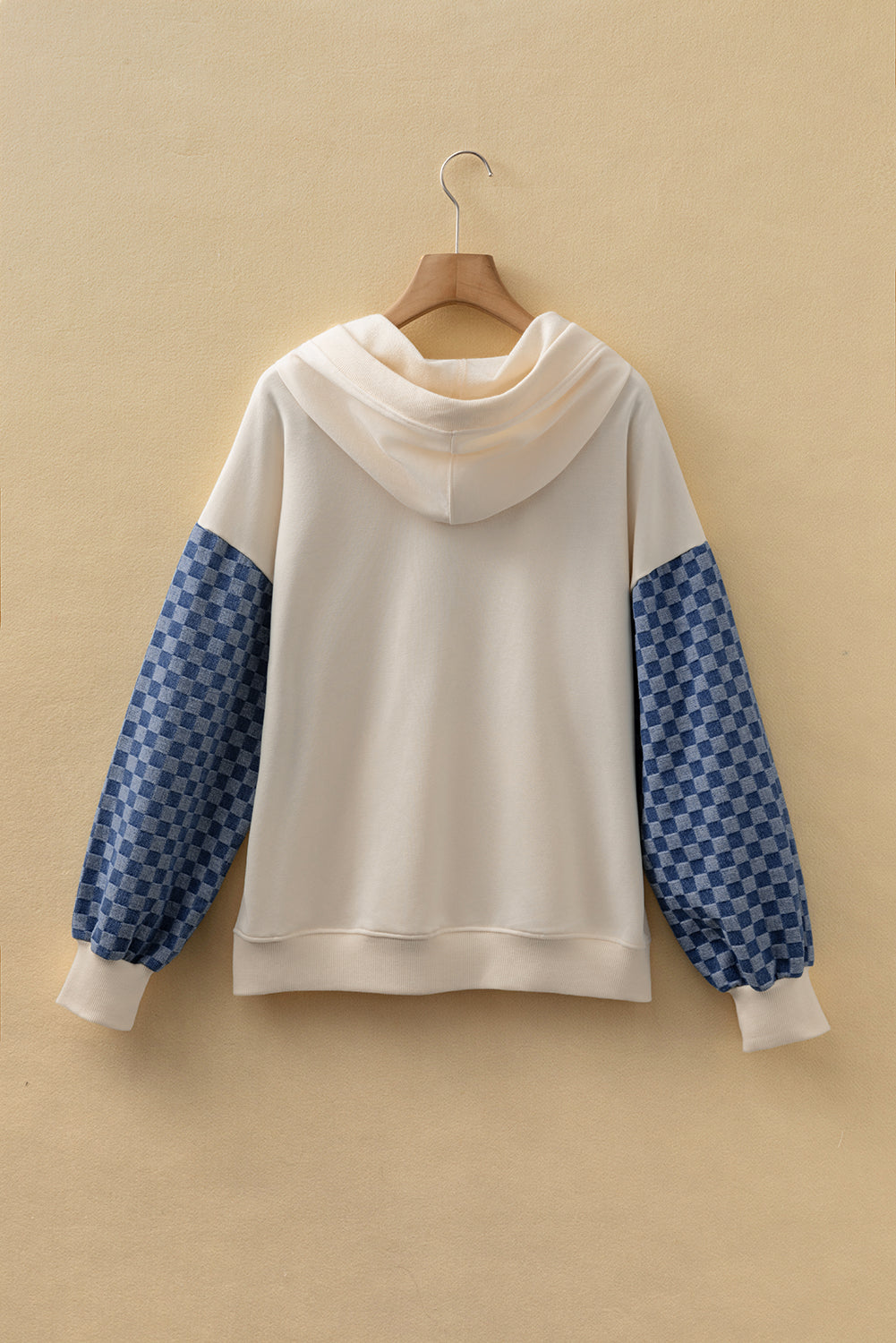 Bonbon Checkered Patchwork Kangaroo Pocket Half Zipper Hoodie