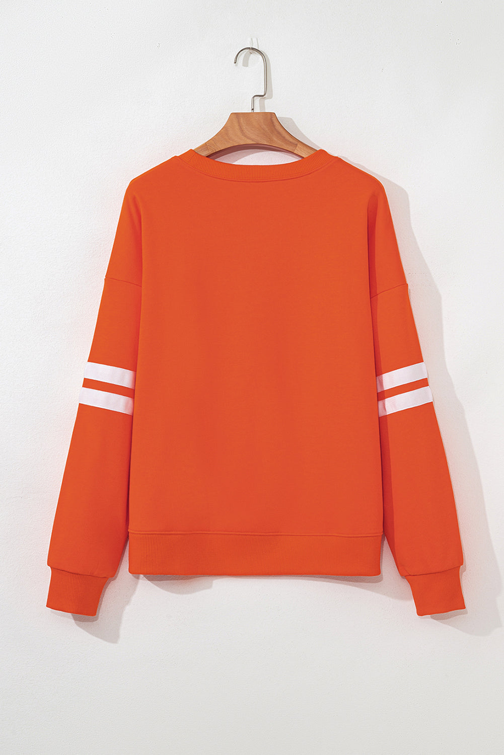 Orange Varsity Striped Sleeve Sequin Patched Thanksgiving Turkey Sweatshirt
