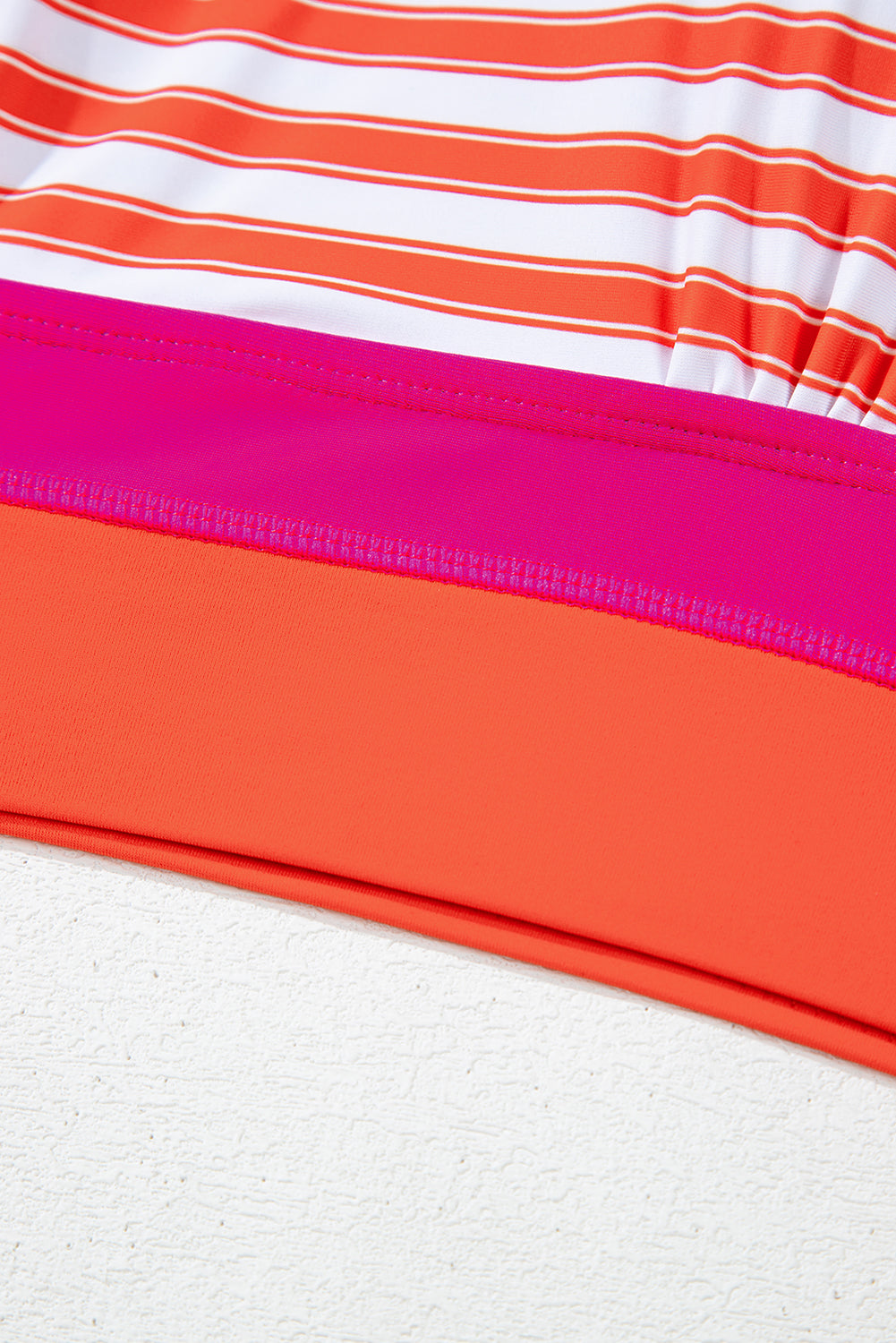 Orange Stripe Color Block Patchwork Cross Straps High Waist Bikini Swimsuit