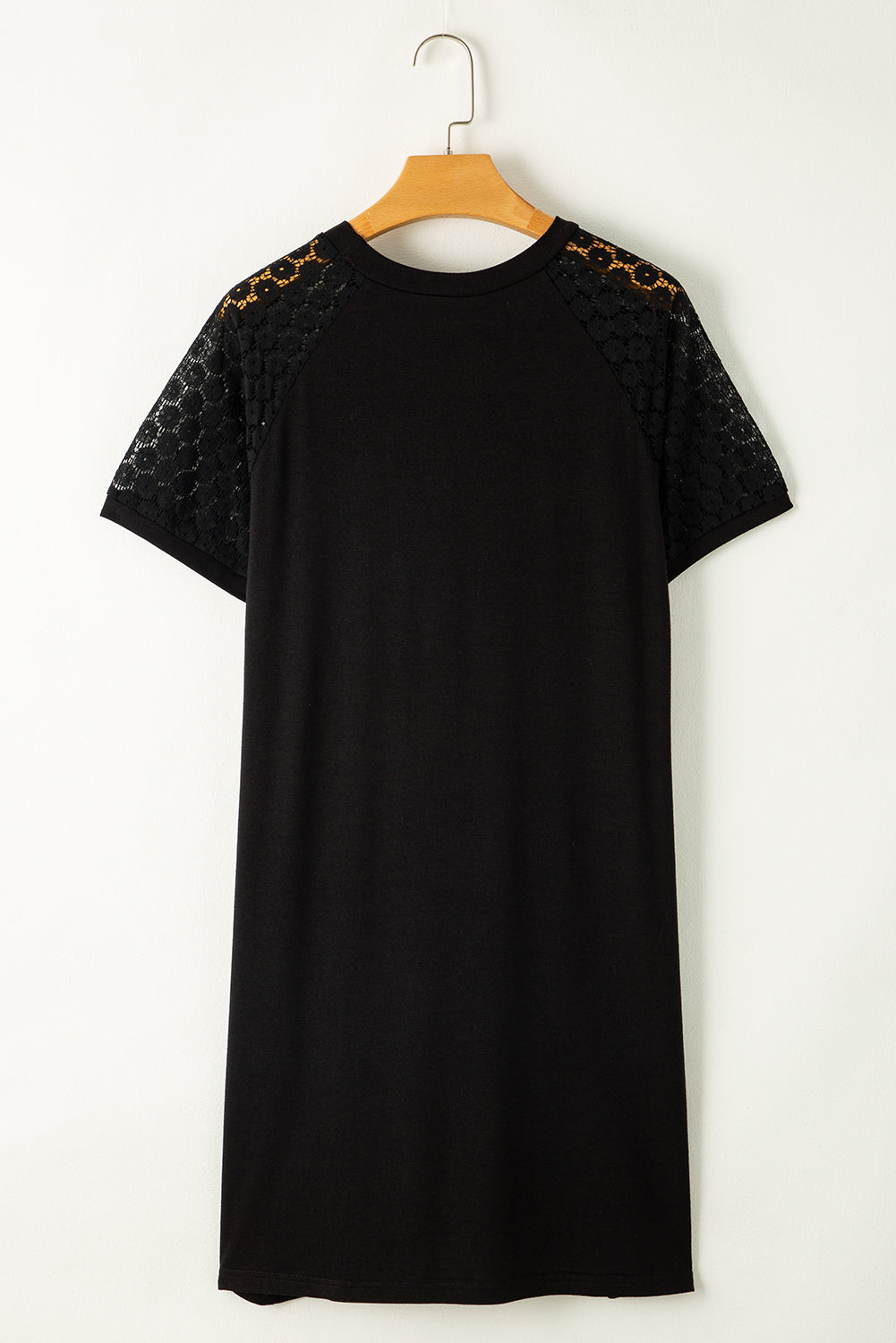 Navy Blue Contrast Lace Raglan Sleeve Pleated Detail Shift Dress