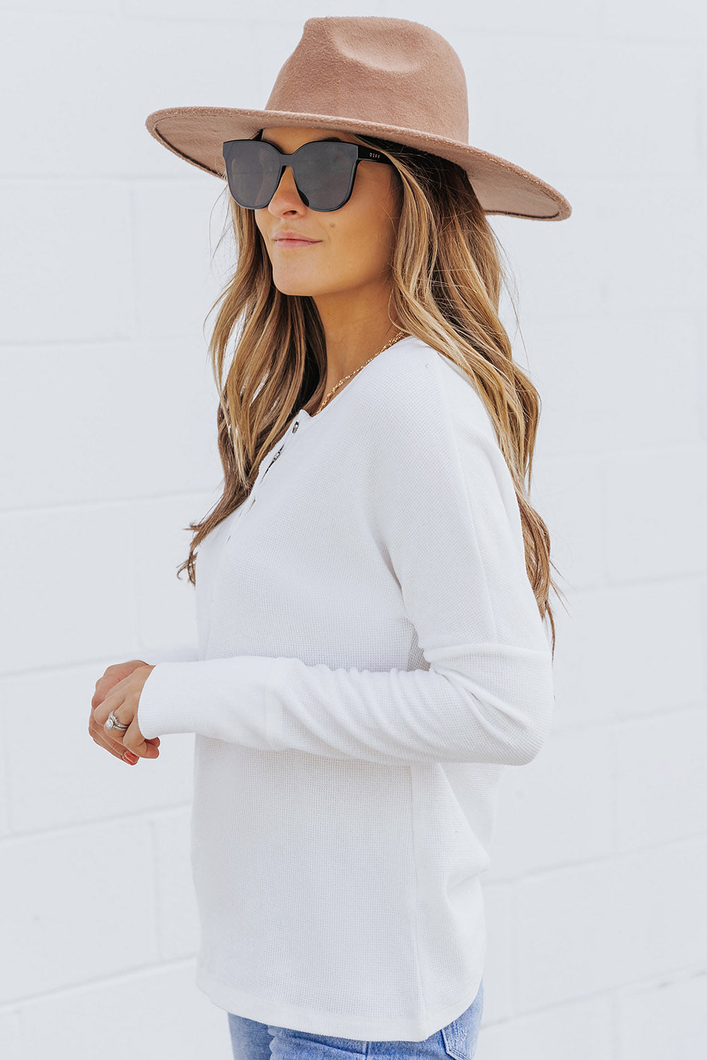 Black Waffle Knit Henley Top
