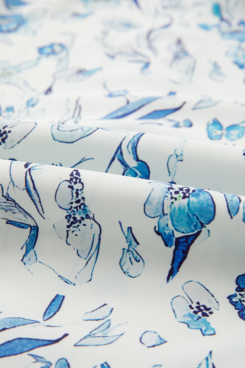 Sky Blue Floral Print Ruffled Short Sleeve Blouse