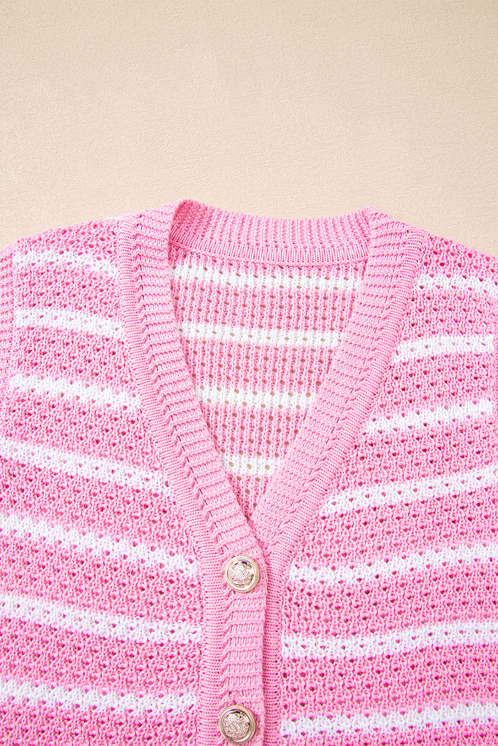 Sky Blue Stripe V Neck Gold Buttons Elegant Sweater Vest
