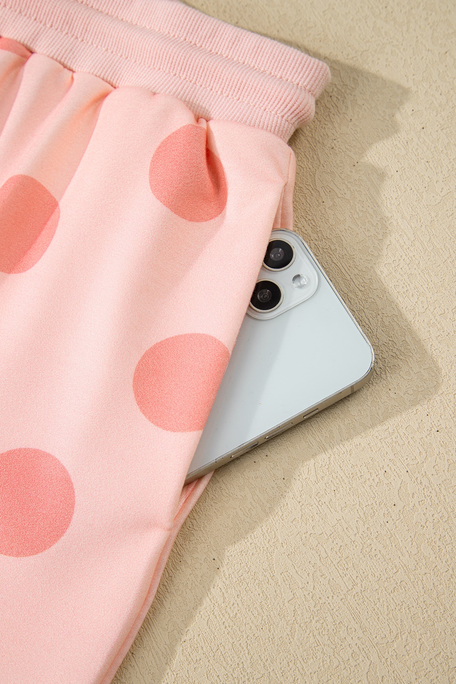 Beige Polka Dot Print Drop Shoulder Pullover Drawstring Jogger Pant Set