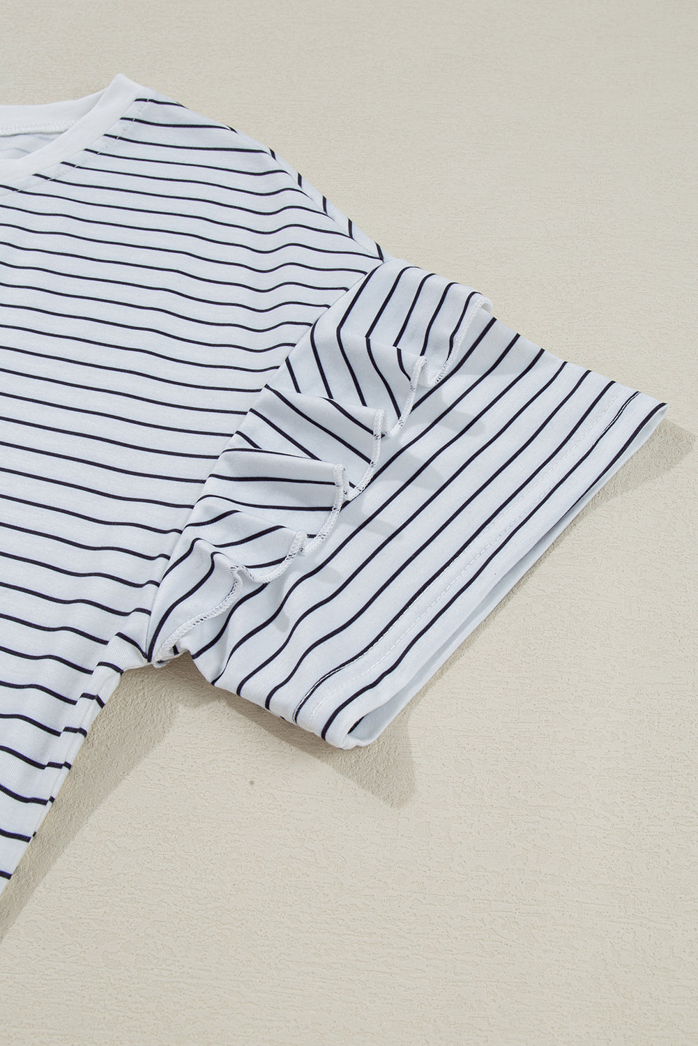 Black Stripe Ruffled Short Sleeve Crew Neck T Shirt Shift Mini Dress
