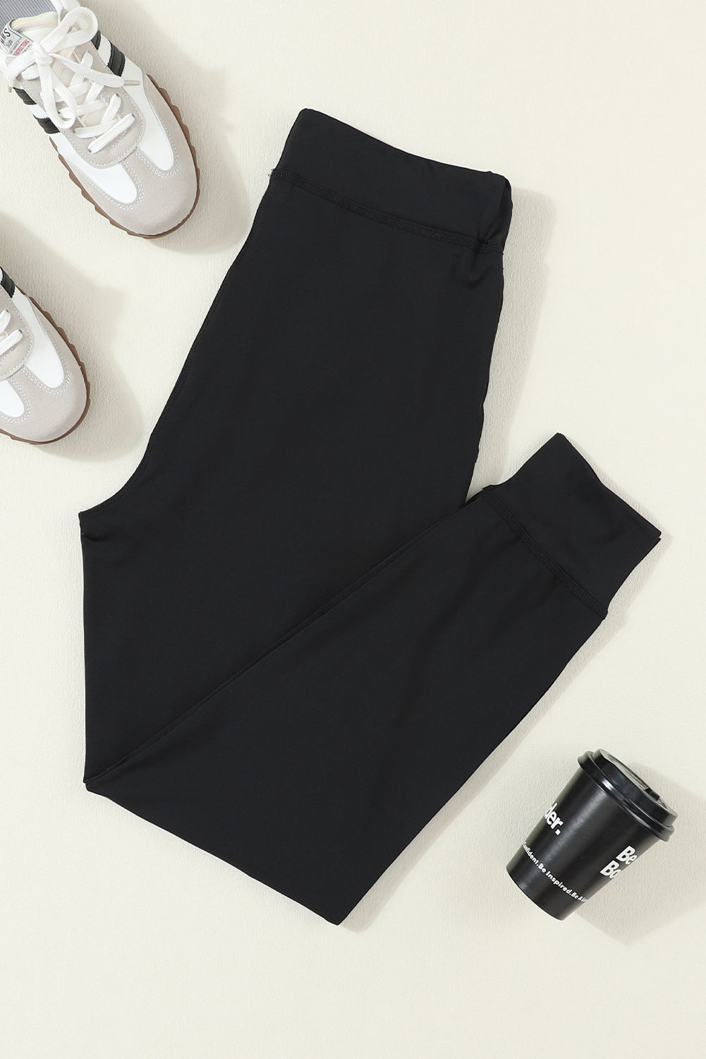 Black Drawstring Elastic Waistband Pocketed Joggers