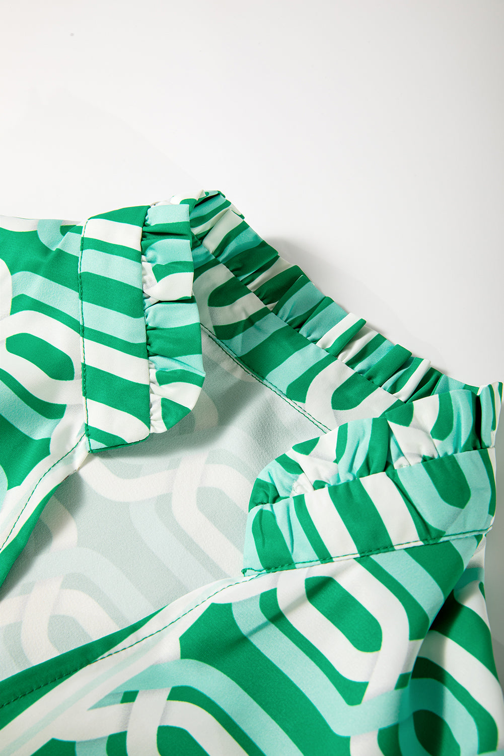 Bright Green Abstract Patterned V Neck Puff Short Sleeve Mini Dress