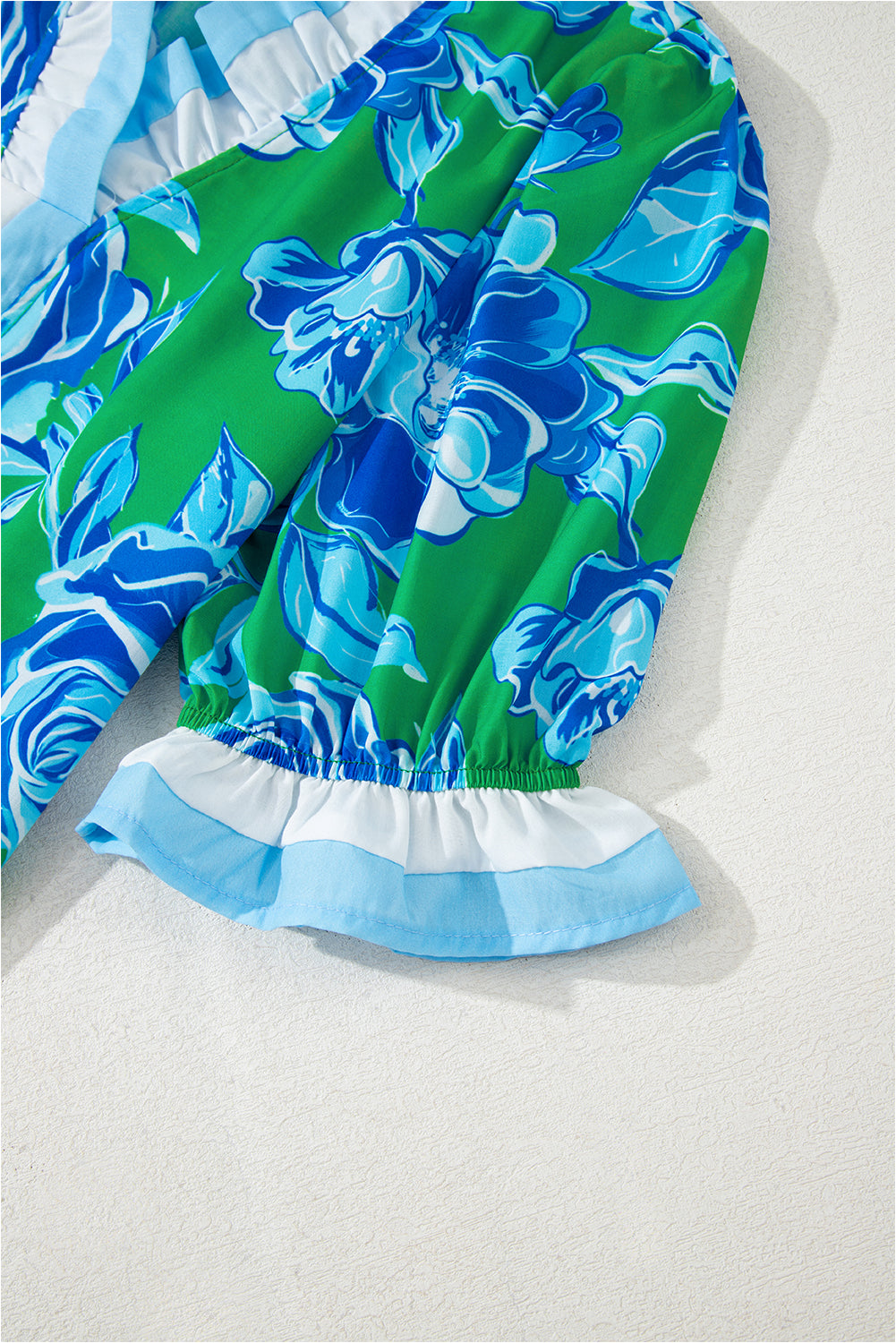 Rose Floral Frilled V Neck Short Sleeve Blouse Top