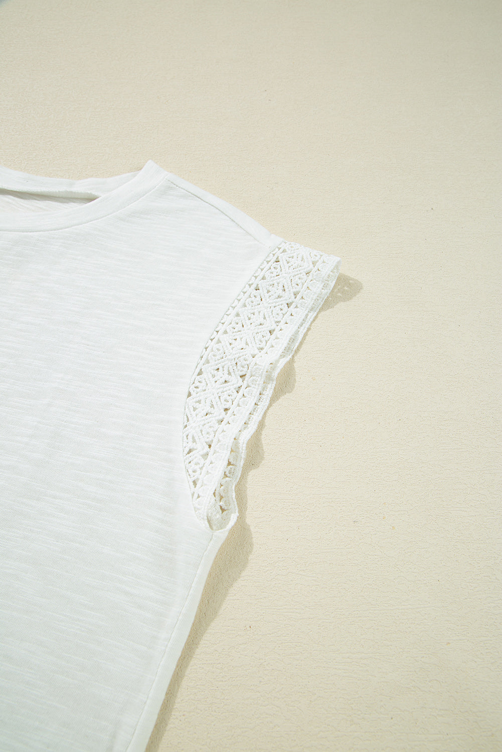 Yellow Cream Lace Patchwork Cap Sleeve Round Neck T Shirt