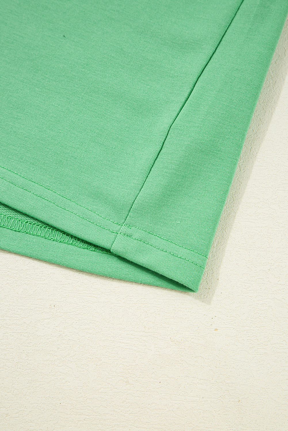 Mint Green V Neck Drop Shoulder Tee and Patchwork Drawstring Elastic Waistband Shorts Set