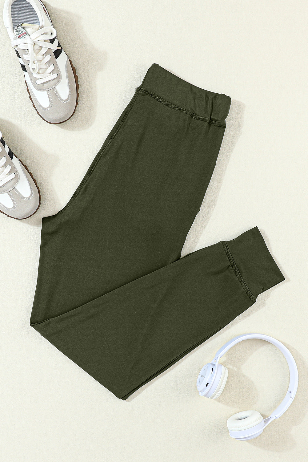 Black Drawstring Elastic Waistband Pocketed Joggers