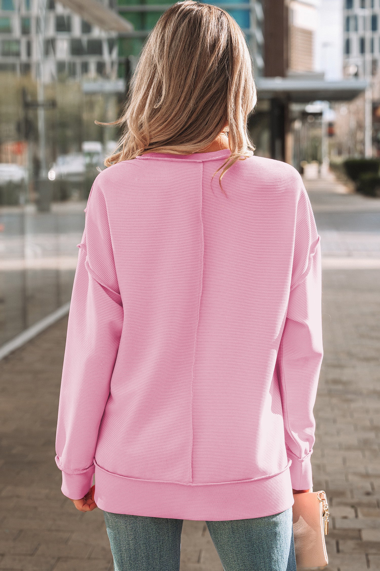 Lavendula Horizontal Ribbed Exposed Seam Detail Drop Shoulder Baggy Pullover