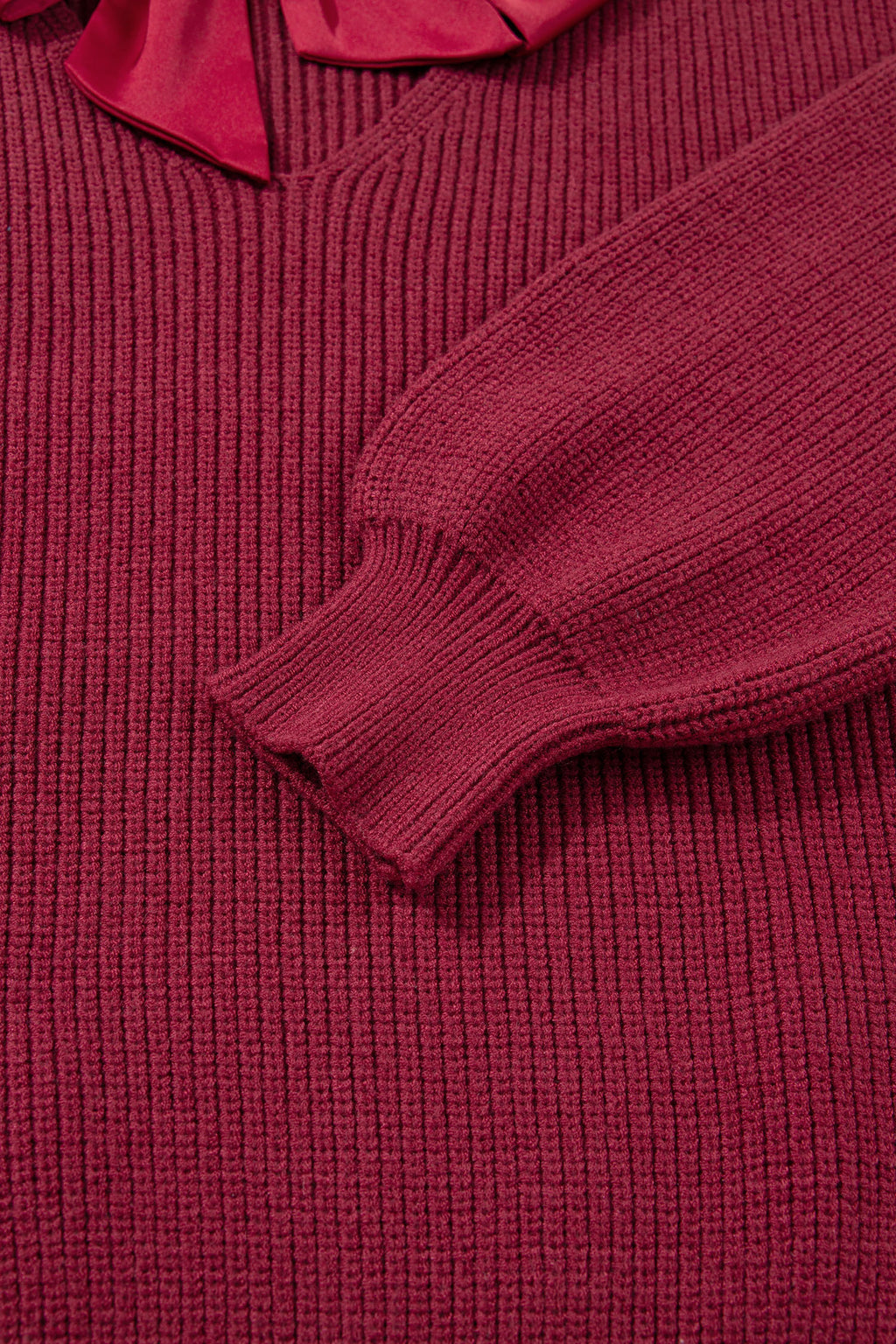Black Ribbed Knit Ribbon Knot Backless Drop Shoulder Sweater