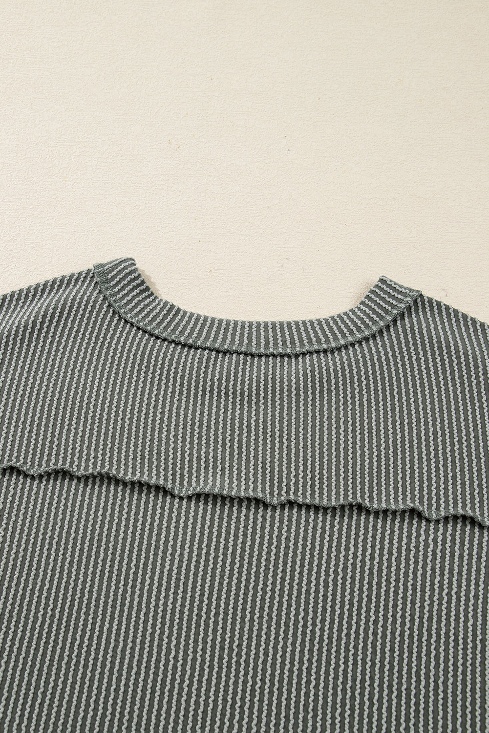 Dark Khaki Twist Ribbed Exposed Seam Detail Long Sleeve Loose Top