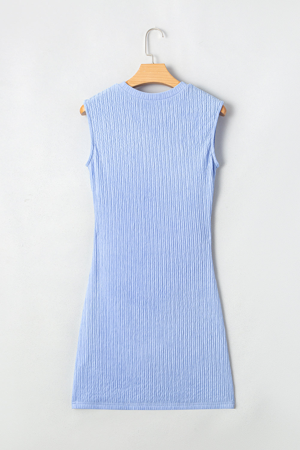 Sky Blue Solid Color Textured Ruched Side Bodycon Tank Dress