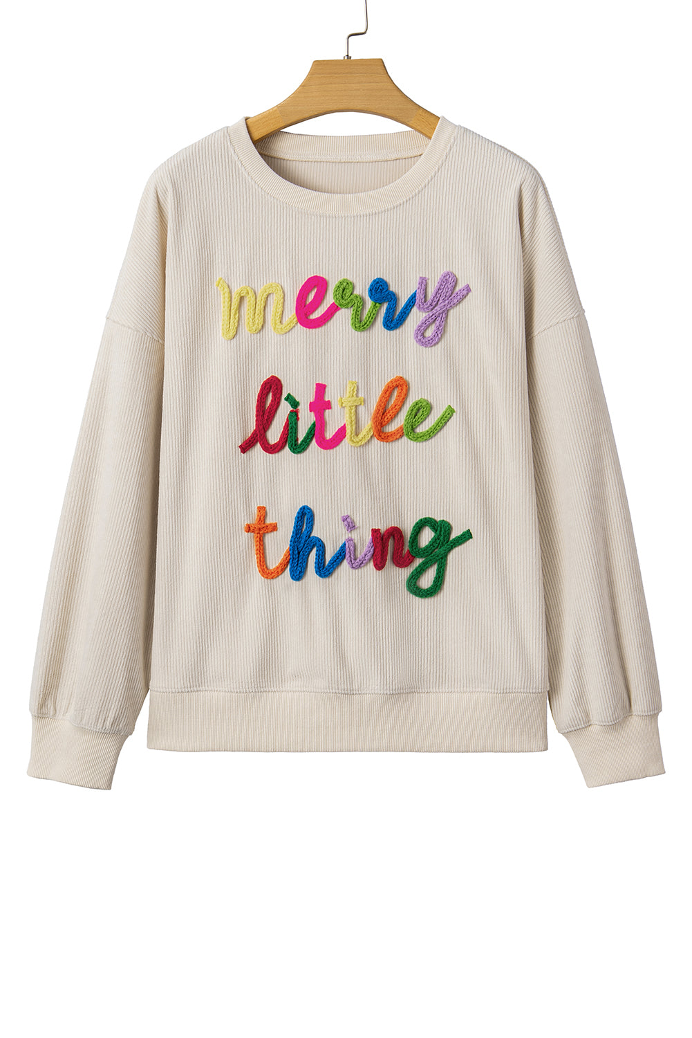 Dark Green merry little thing Corded Letter Graphic Ribbed Loose Sweatshirt