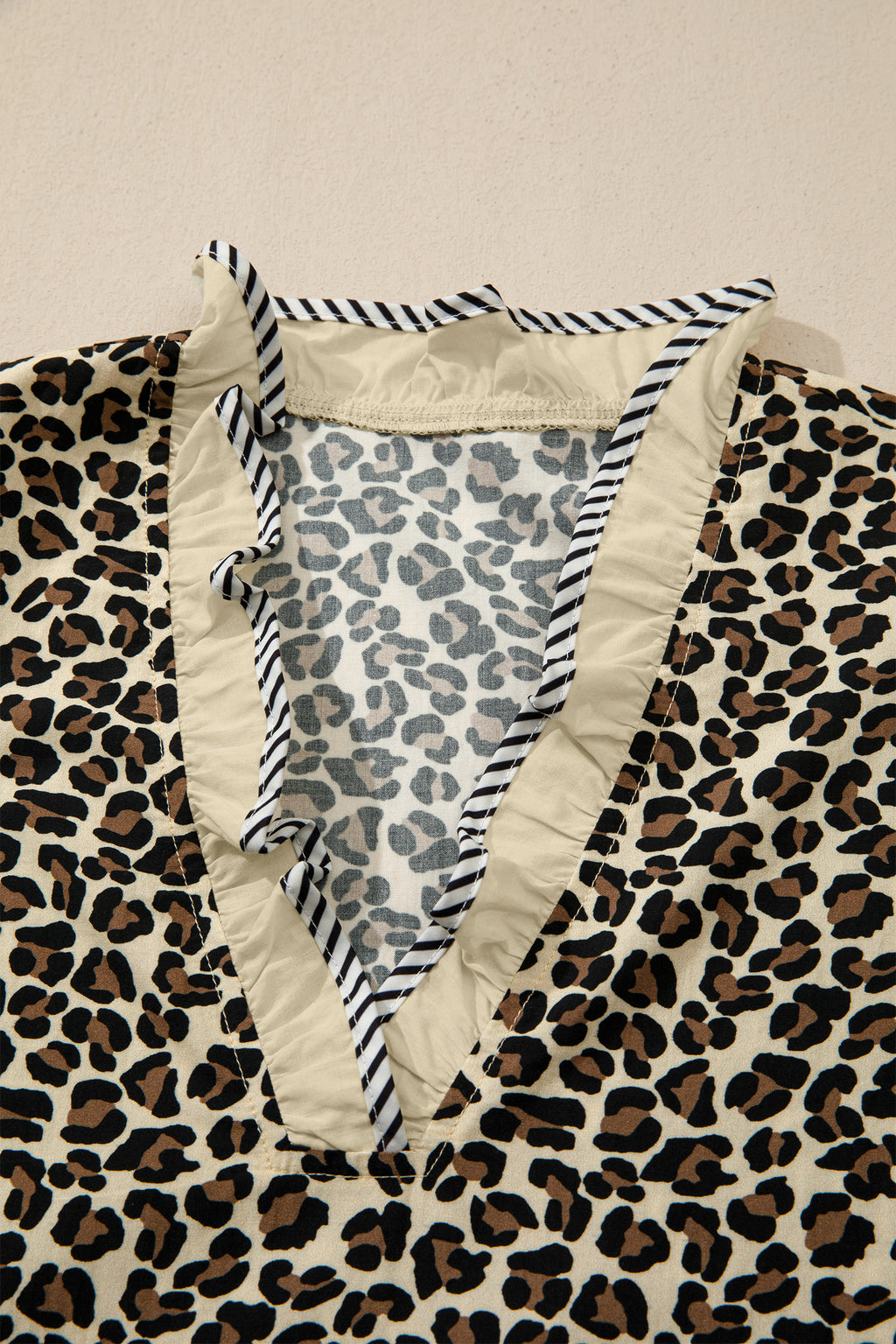 Black Leopard Print Striped Color Block Trim V Neck Bracelet Sleeve Mini Dress