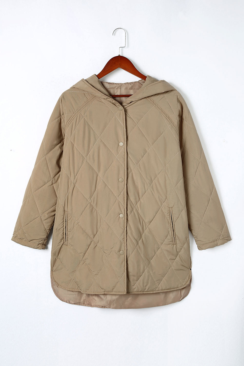 Green Quilted Snap Button Hooded Puffer Coat