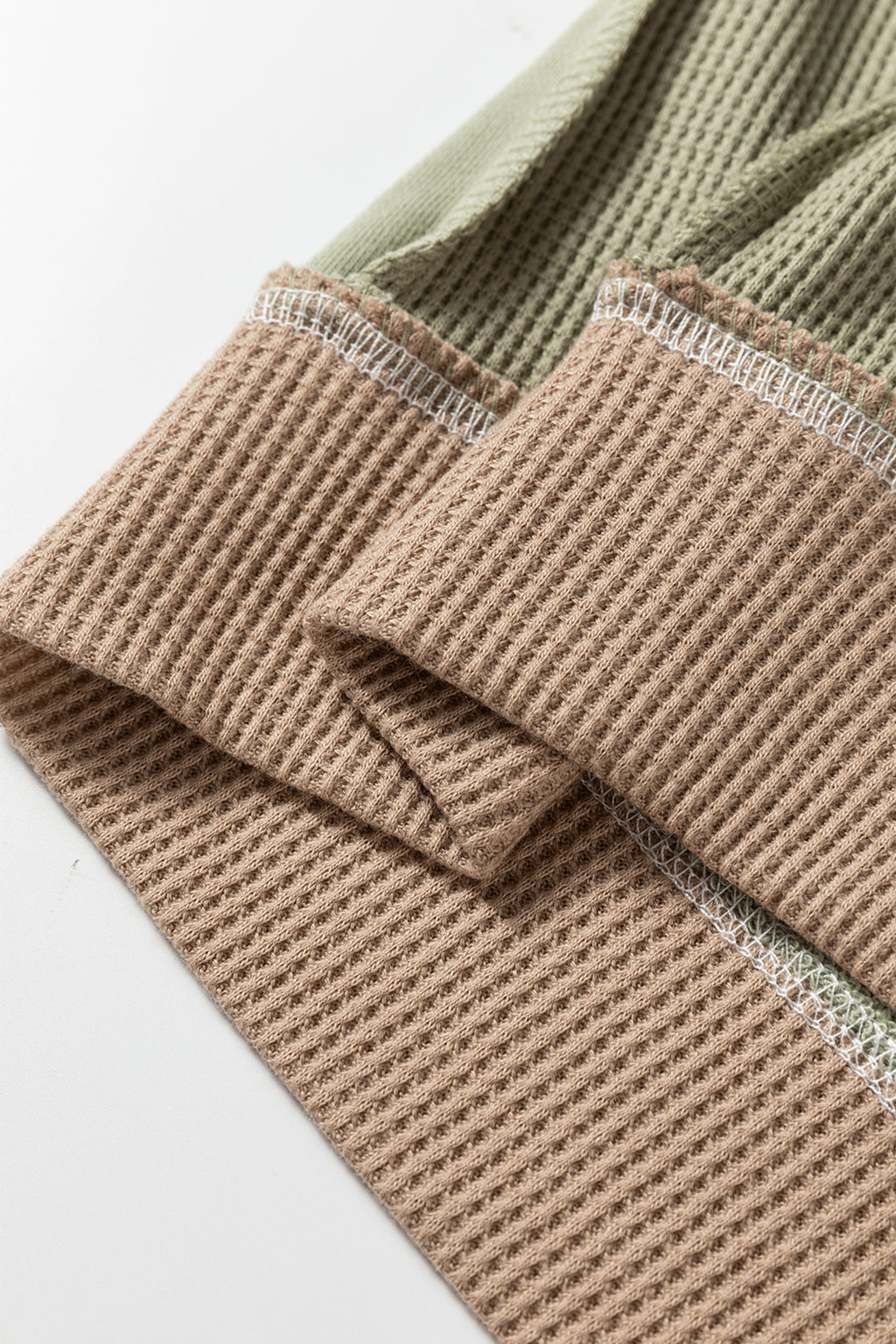 Light Pink Color Block Mix Texture Waffle Patchwork Oversize Sweatshirt