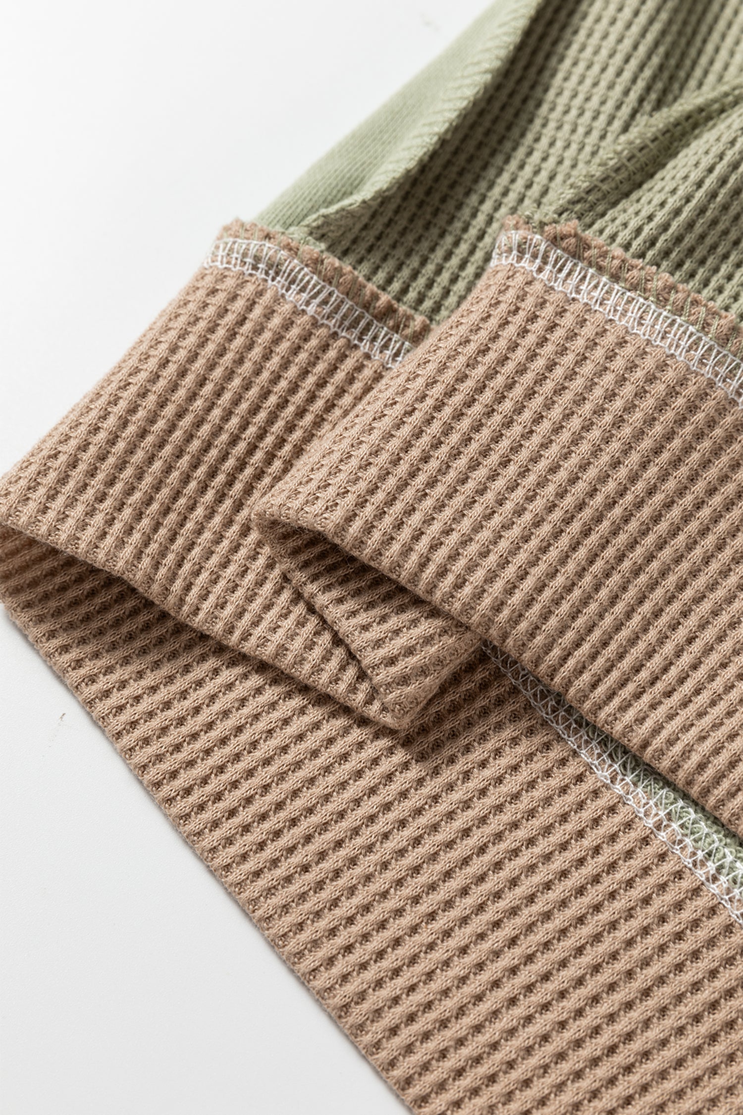Light Pink Color Block Mix Texture Waffle Patchwork Oversize Sweatshirt