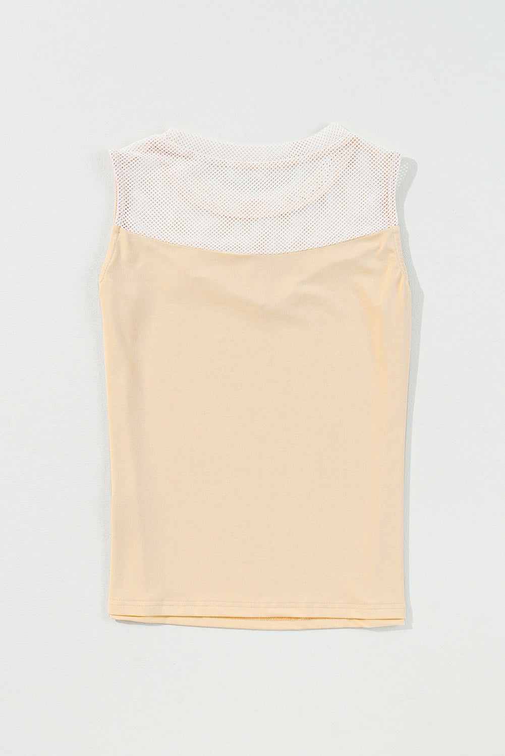 Oatmeal Solid Mesh Patchwork Crew Neck Tank Top