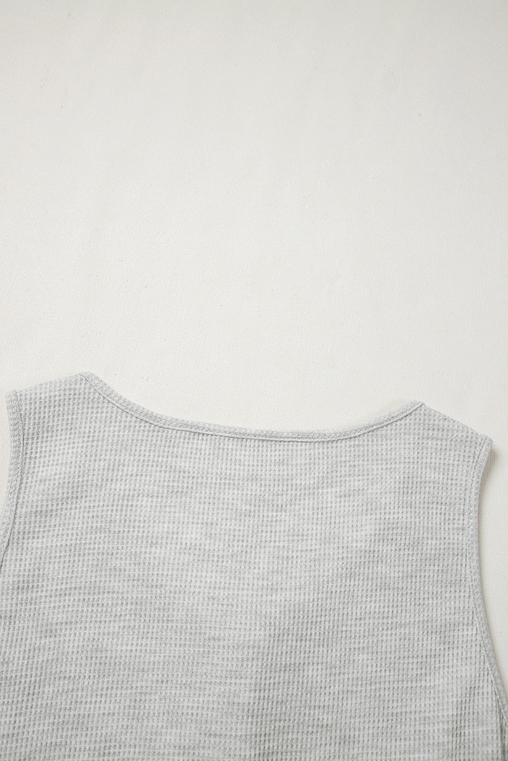 Light Grey Waffle Knit Sleeveless Buttoned Front Drawstring Elastic Waistband Romper