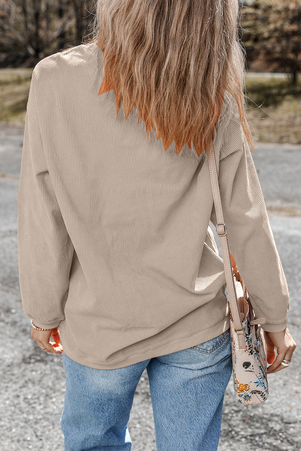 Apricot Rugby Game Day Embroidered Corduroy Sweatshirt