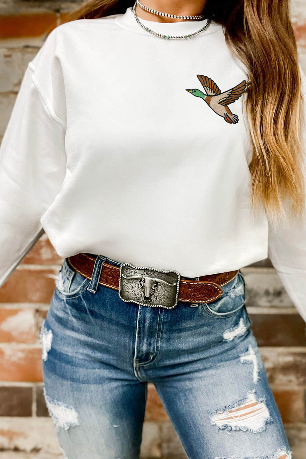 Khaki Flying Mallard Print Crew Neck T Shirt