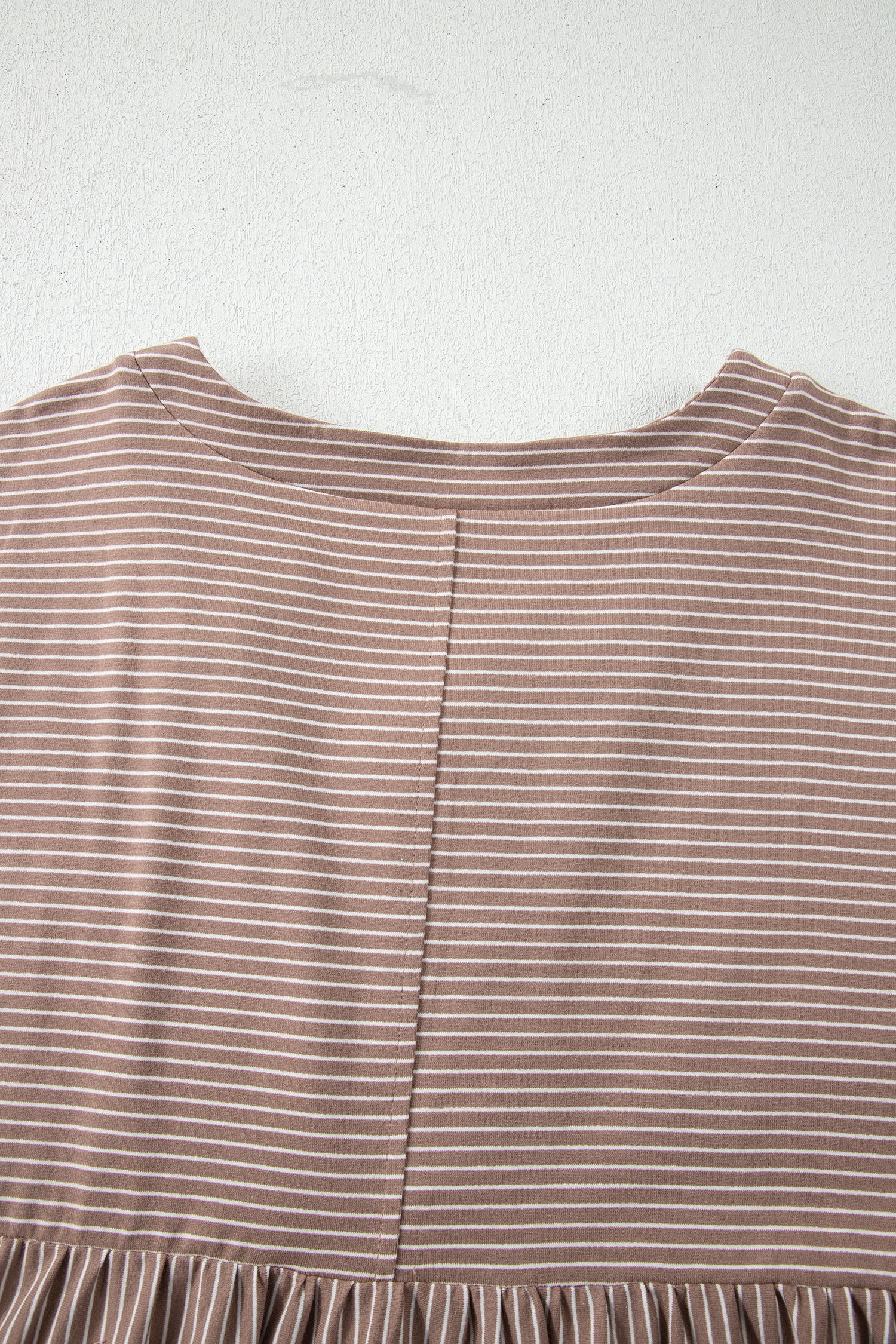 Khaki Stripe Buttoned V Neck High Low Side Slit T Shirt