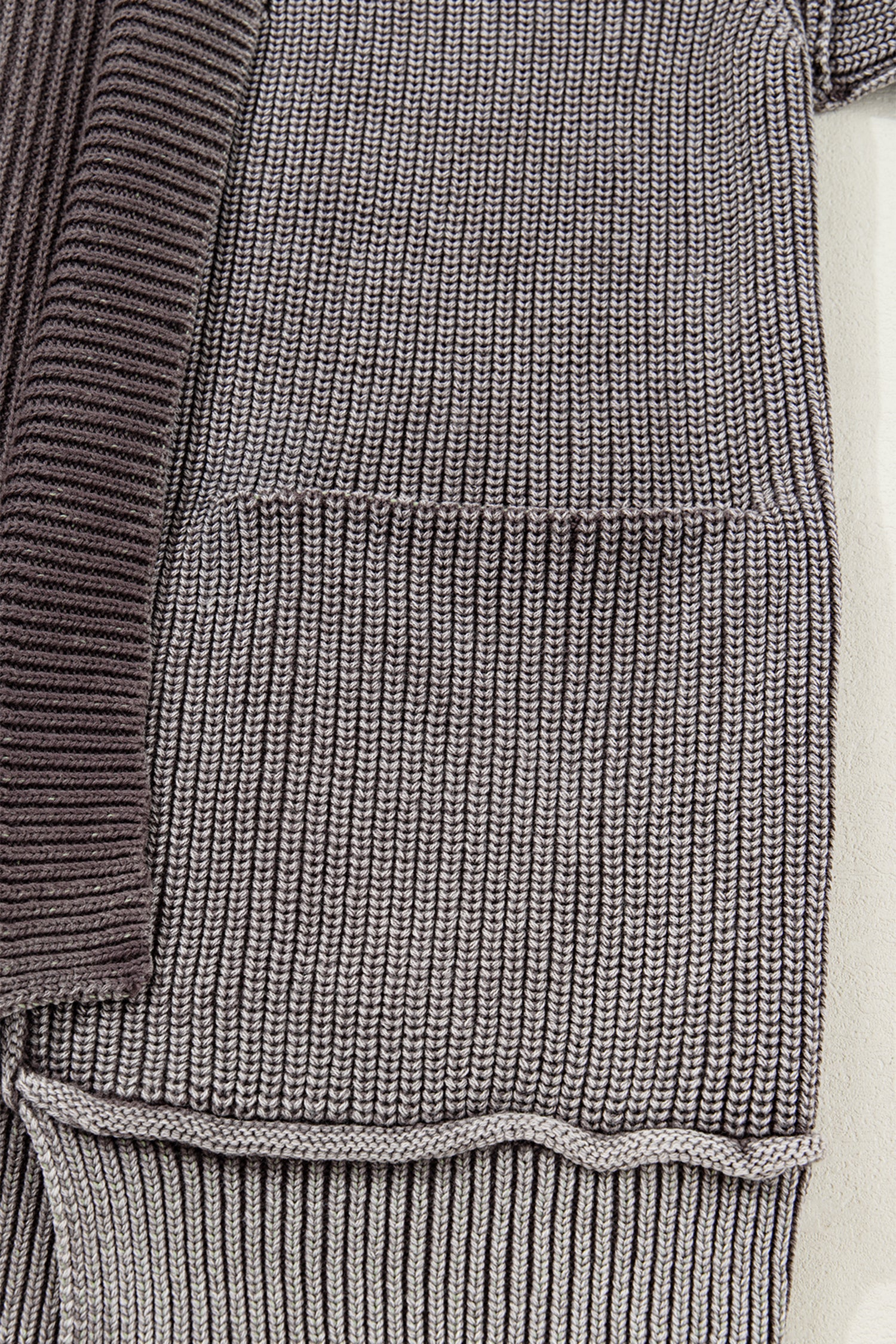 Dark Brown Mineral Wash Exposed Seam Patchwork Knit Open Sweater Cardigan