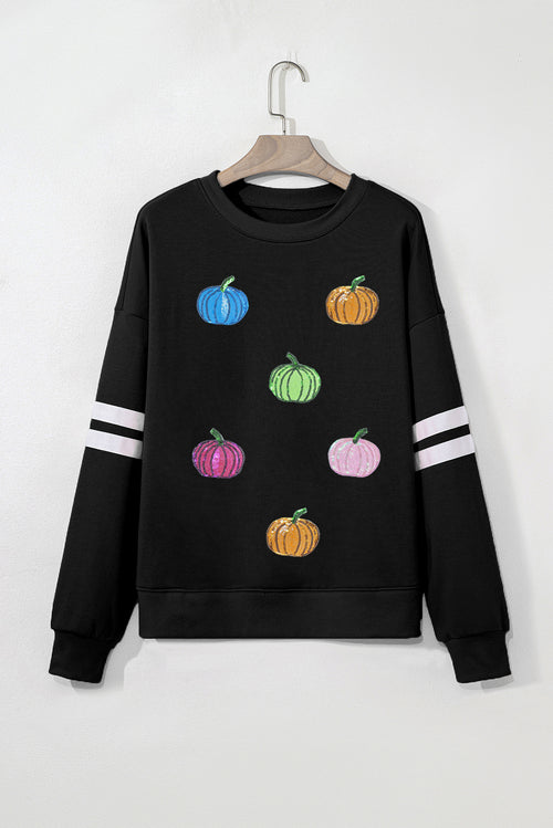 Black Multicolored Sequin Pumpkin Oversized Varsity Sweatshirt