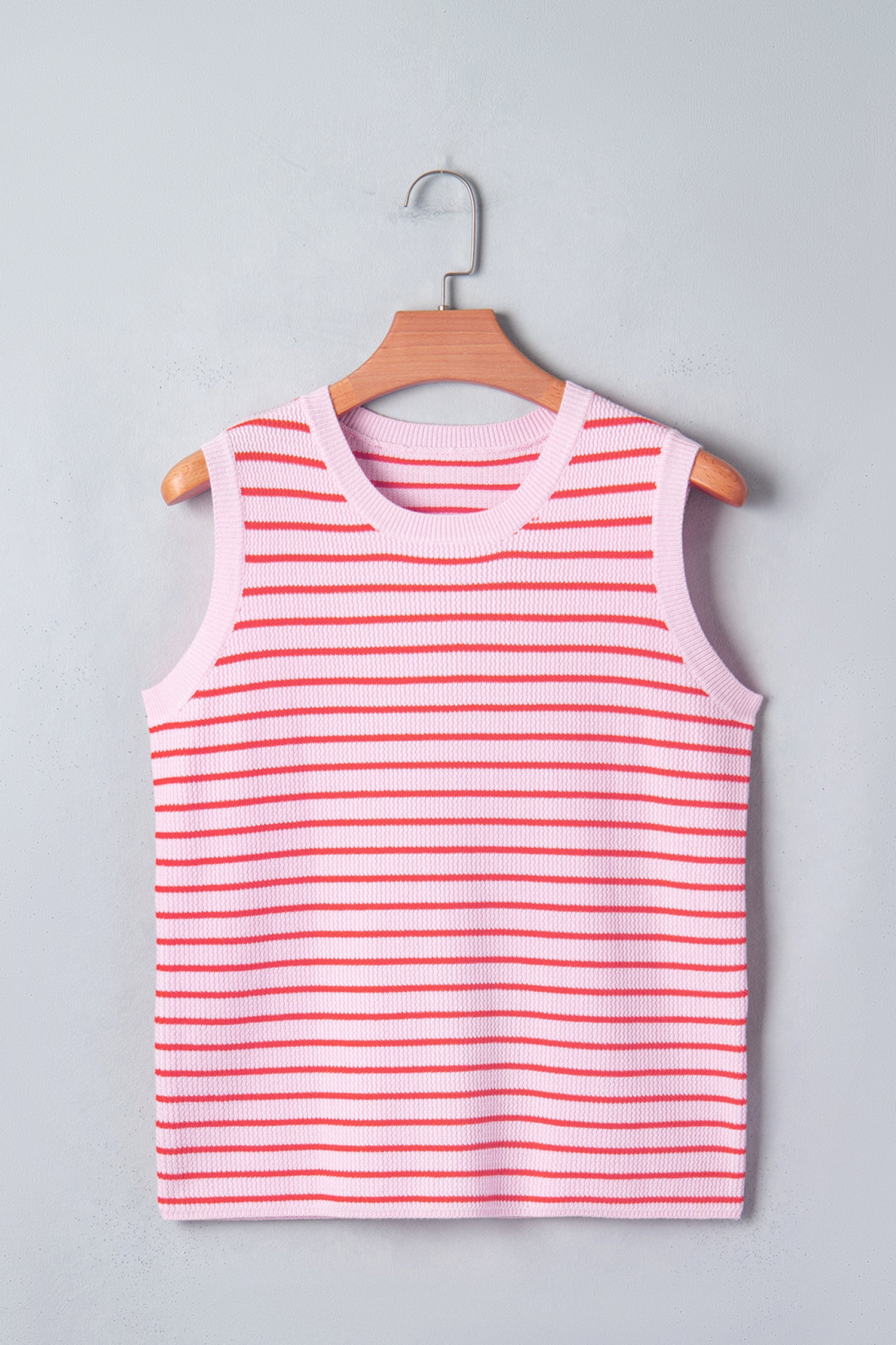 Pink Stripe Textured Knit Sleeveless Casual Sweater Top