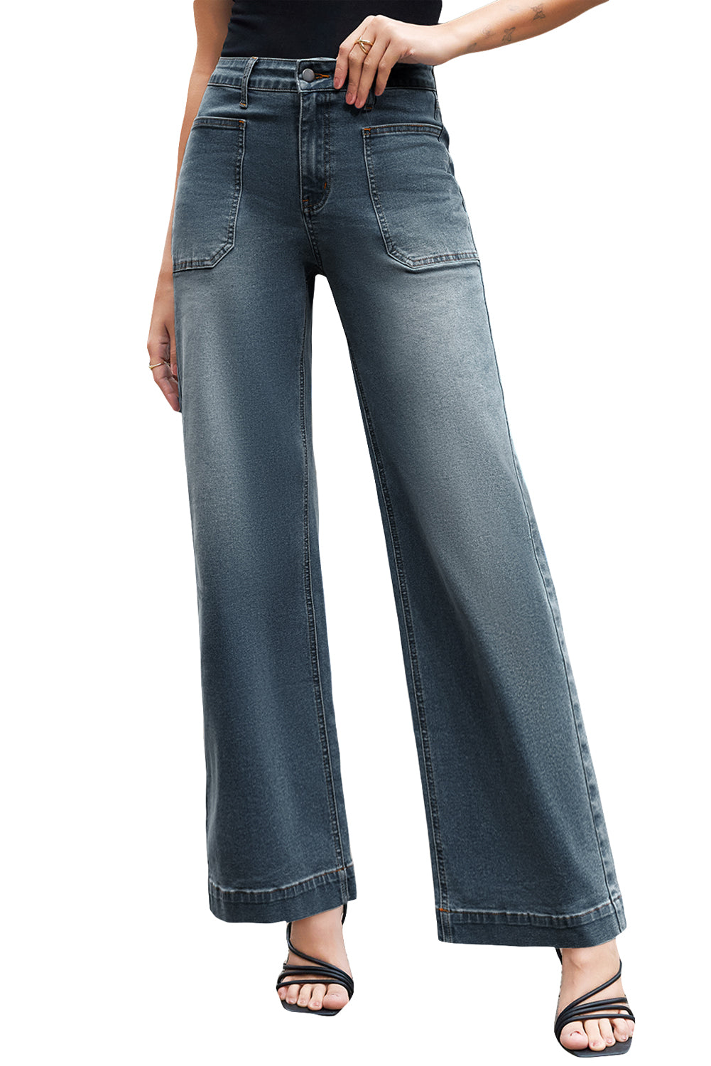 Real Teal Square Patch Pocket High Rise Shift Jeans
