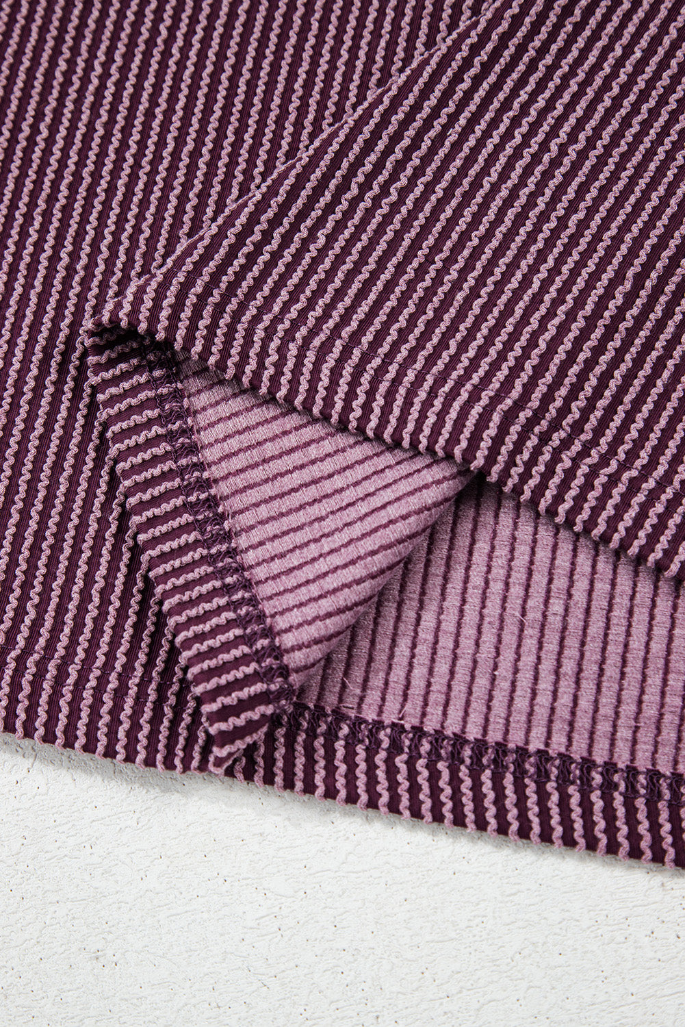 Bright Pink Plain Corded Knit Mock Neck T Shirt