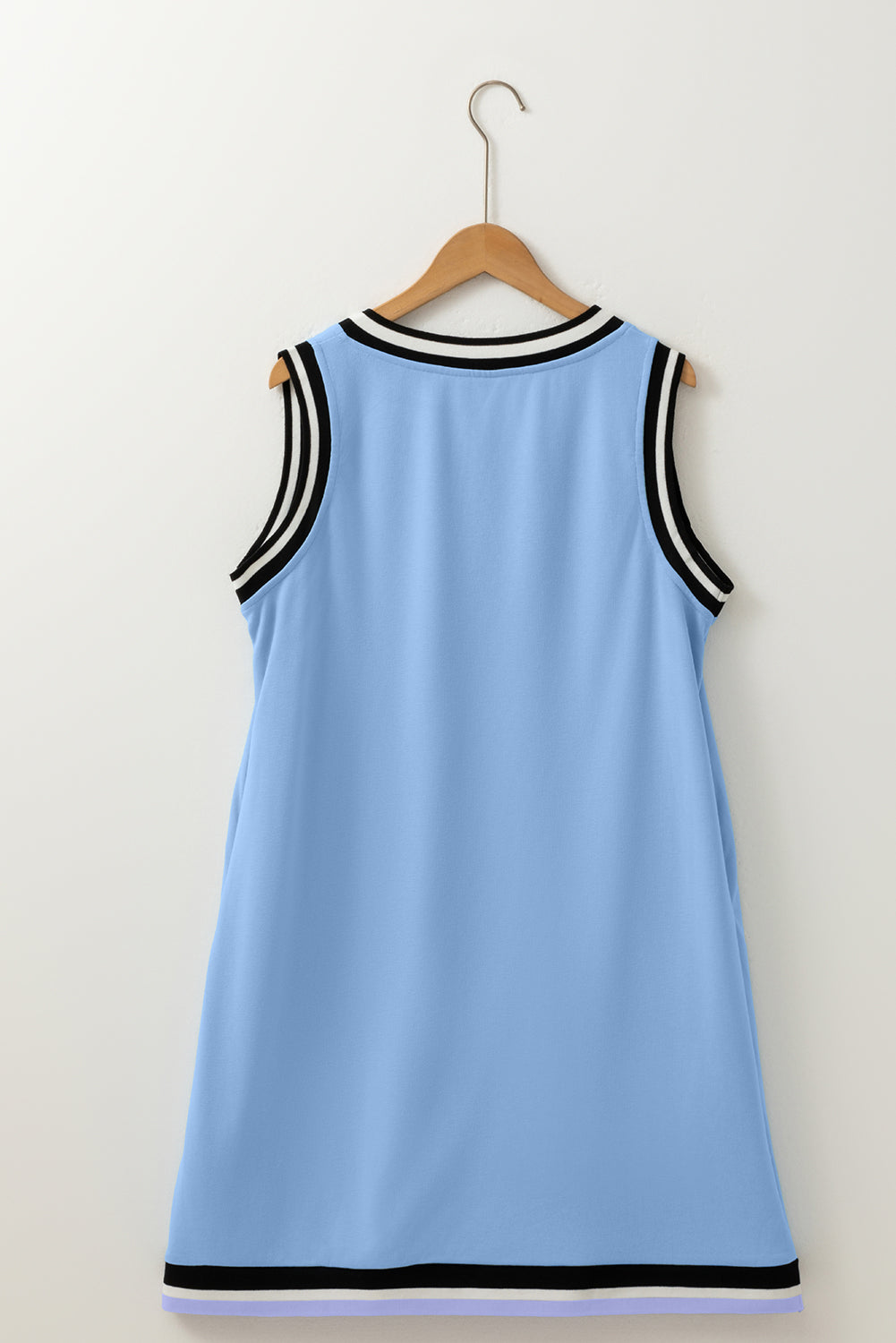 Mint Green Varsity Contrast Striped V Neck Long Sleeve T Shirt Dress with Pockets