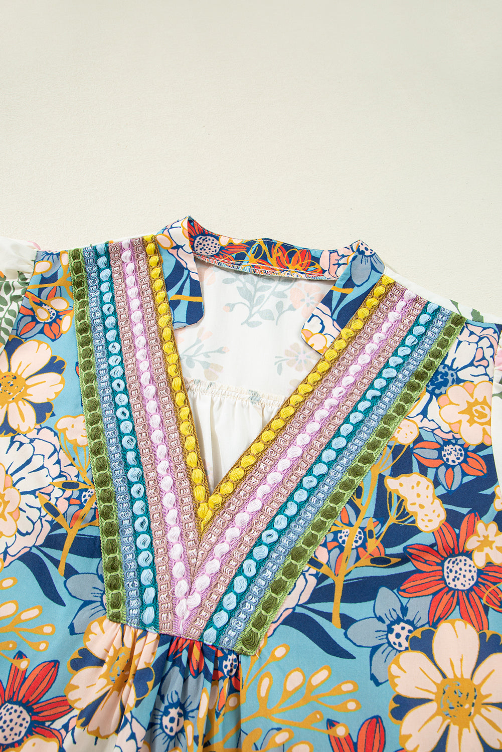 Multicolour Crochet V Neck Half Sleeve Boho Floral Blouse