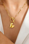Gold Plated Toggle Heart Charm Paper Clip Chain Necklace