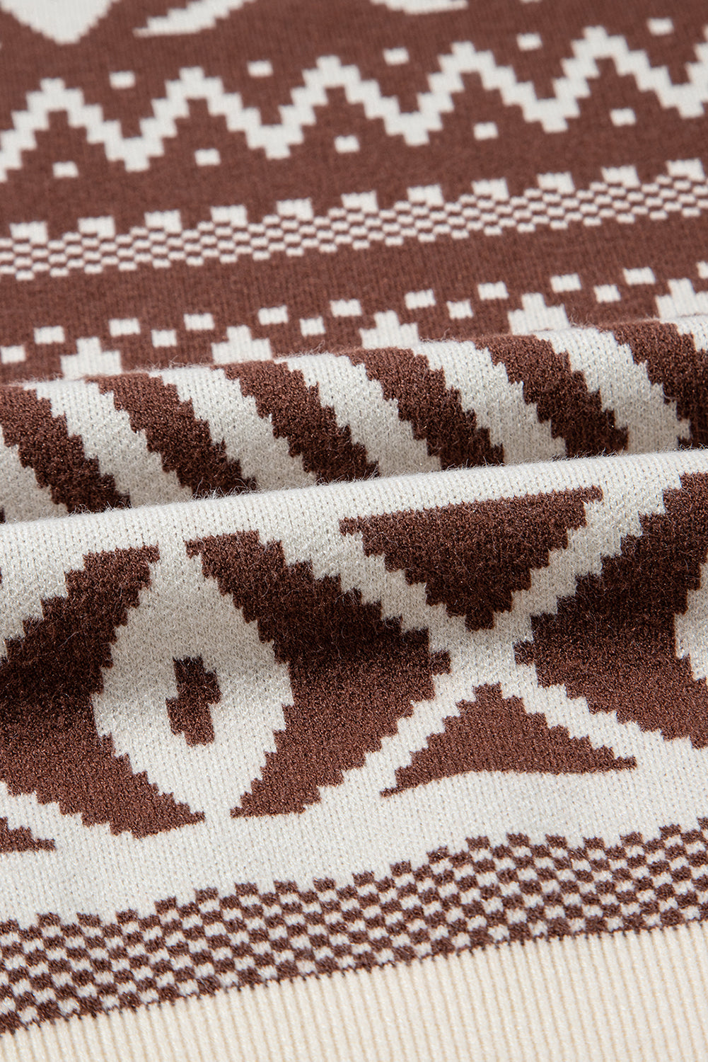 Brown Abstract Print Pullover Sweater