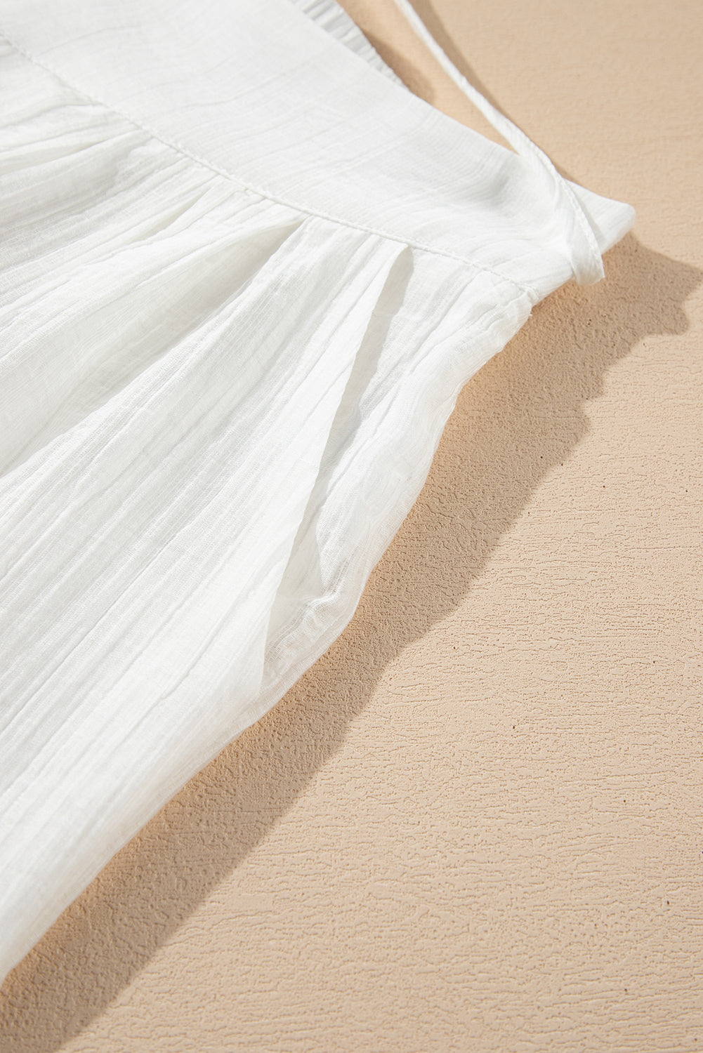 White Solid Drop Waist Pleated Wide Leg Casual Pants