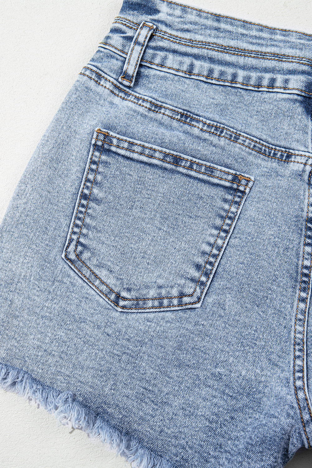 Beau Blue Rhinestone Light Wash Raw Hem High Waist Denim Shorts