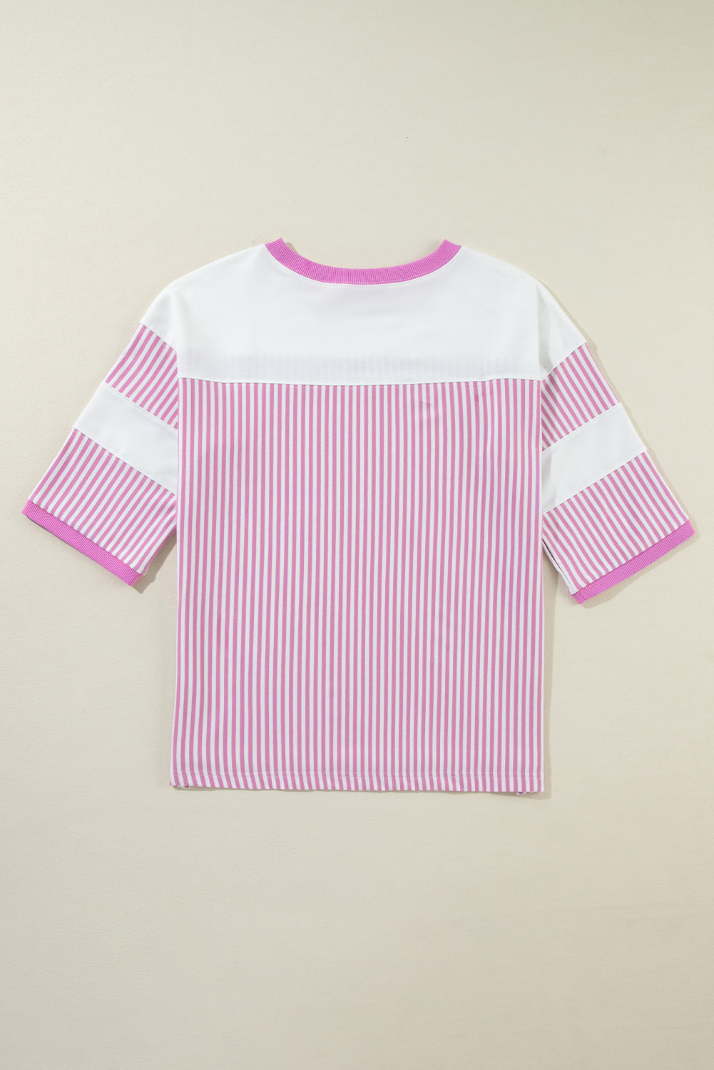Pink Stripe Patchwork Bracelet Sleeve Plus Size T Shirt