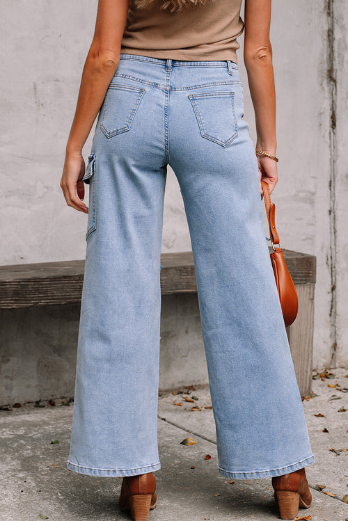 Beau Blue Bowknot Decor Boyfriend Cargo Jeans
