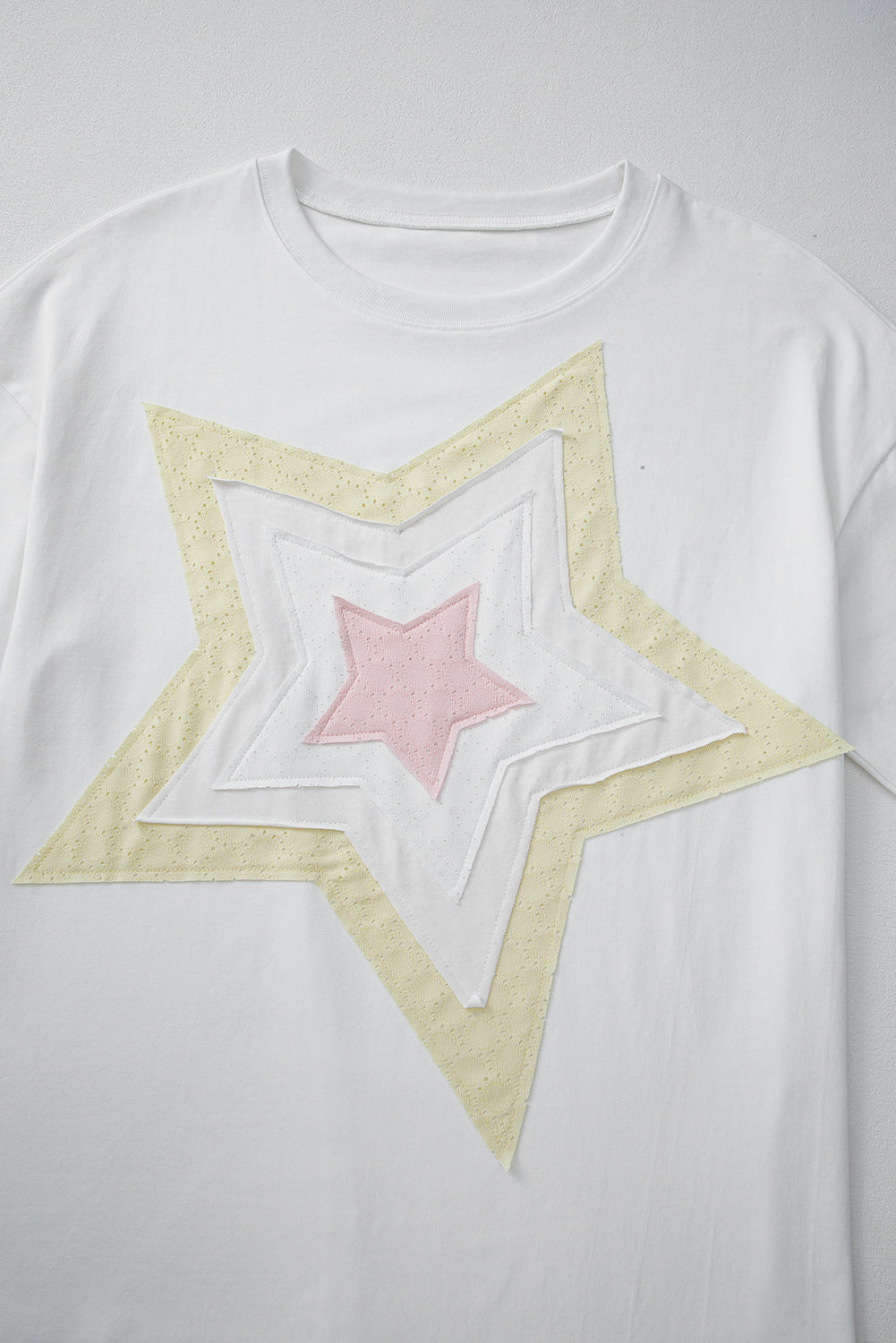 Light Pink Eyelet Lace Star Applique Plus Size T Shirt
